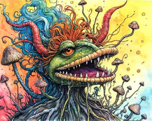 Surreal Creature with Colorful Background and Features