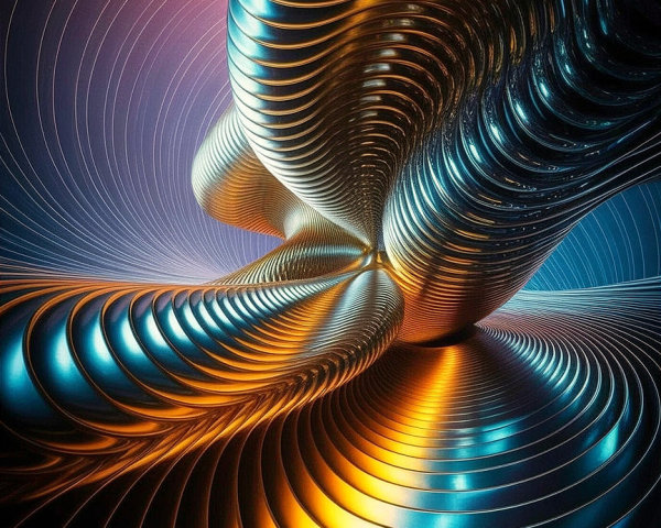 Abstract Composition of Metallic Spirals in Color Gradients