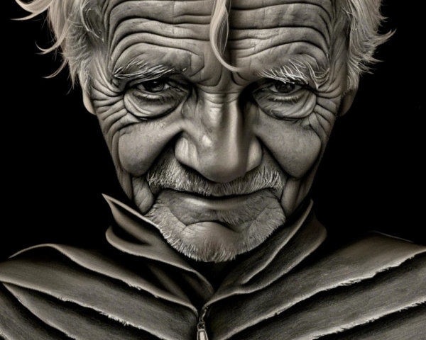 Monochrome Portrait of an Elderly Man with Wrinkles