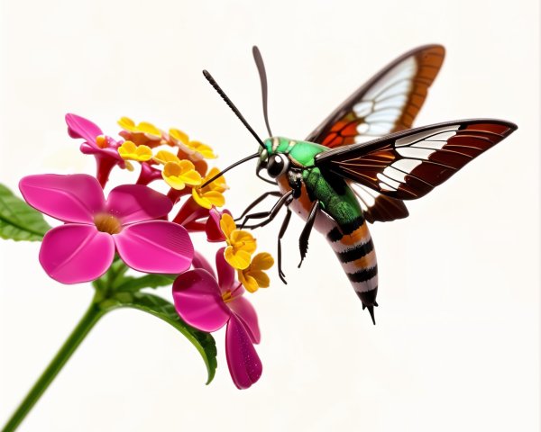 Vibrant Butterfly Over Pink and Yellow Flowers