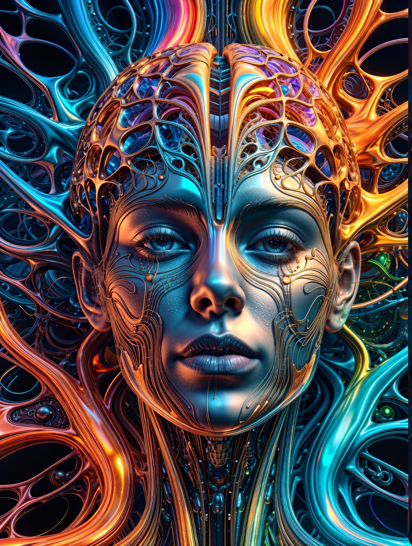 Ethereal Face in Vibrant Abstract Background Design