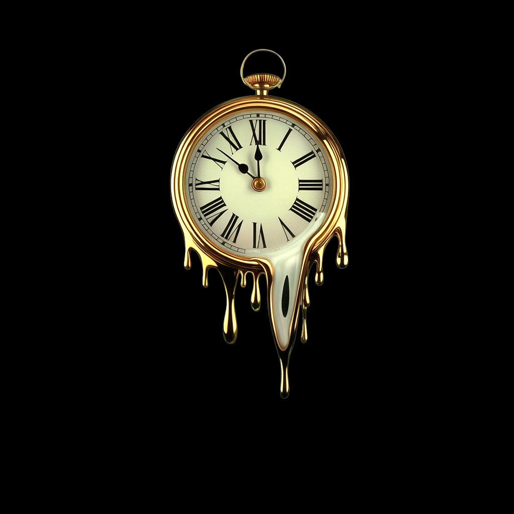 Melting Golden Pocket Watch with Roman Numerals
