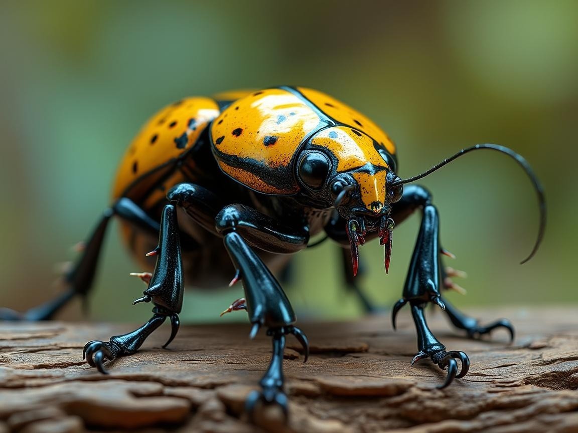 Vibrant Yellow and Black Polka-Dotted Insect Description