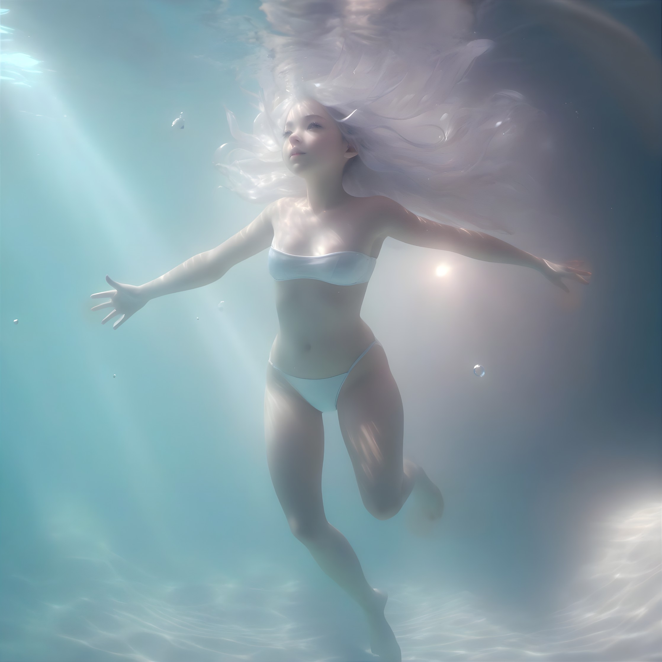 Underwater Scene of a Woman in a Pale Swimsuit