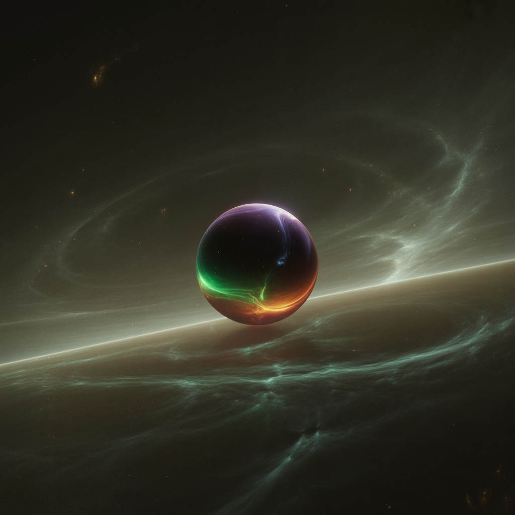 Vibrant Cosmic Scene with Iridescent Sphere and Stars