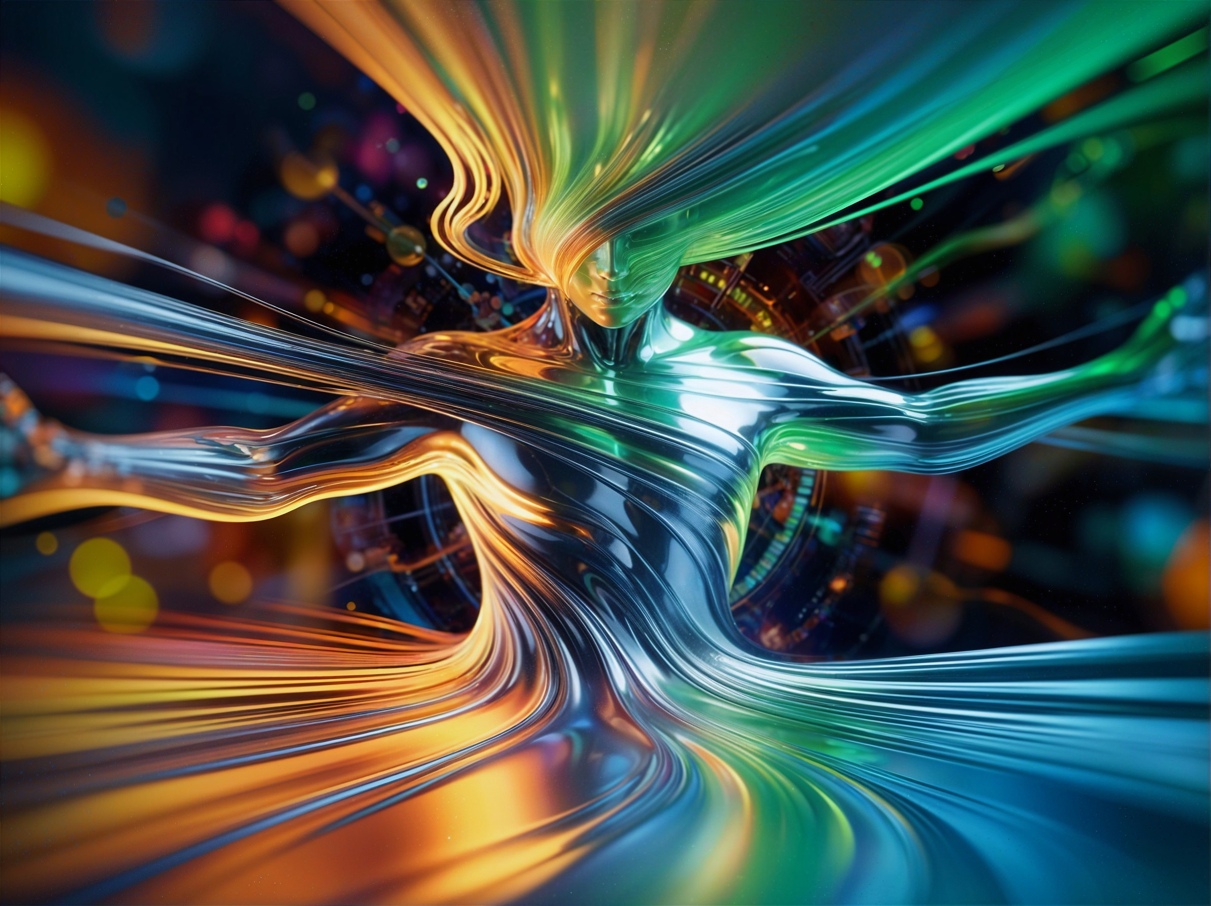 Futuristic Abstract Figure with Vibrant Metallic Colors