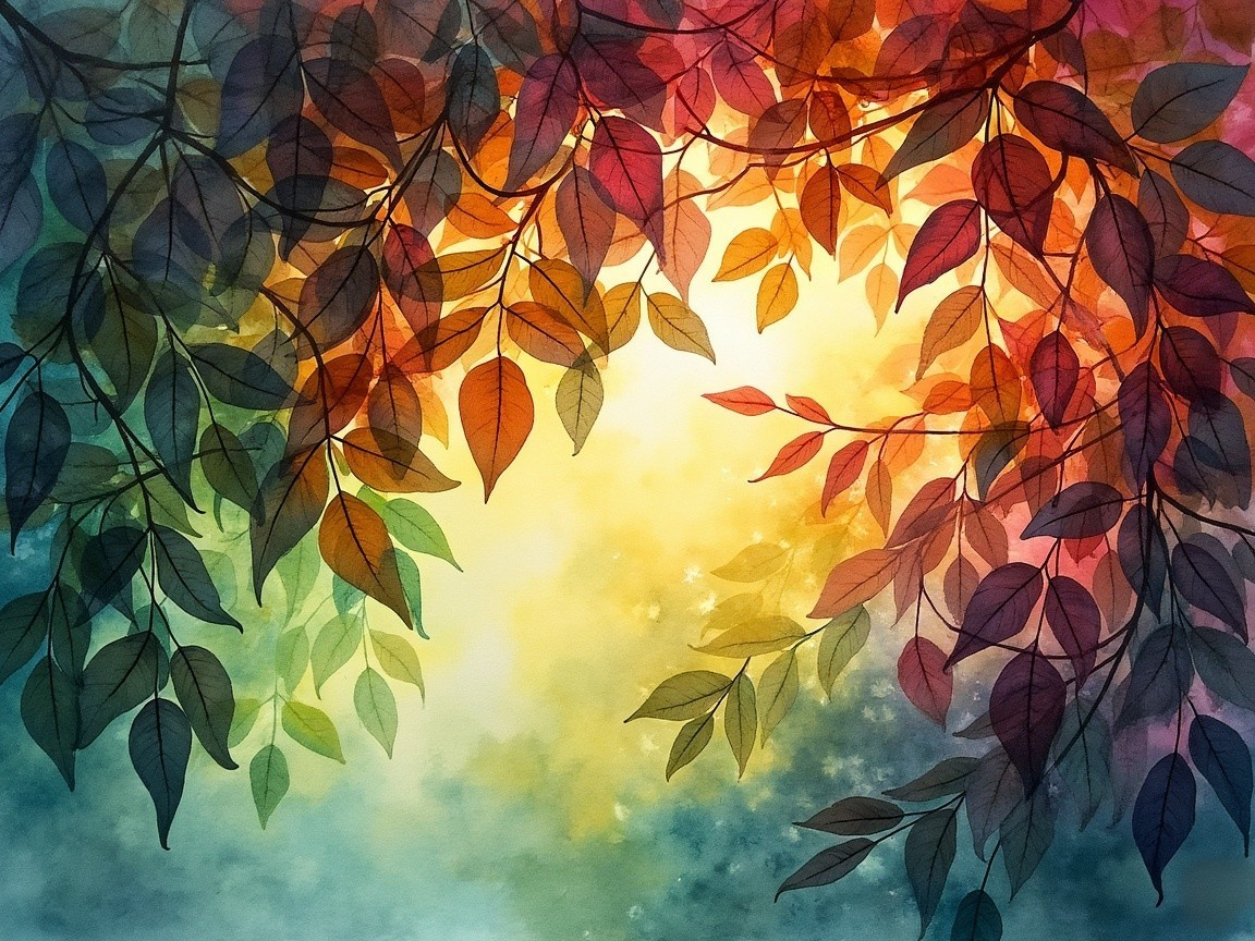 Vibrant Watercolor Painting of Autumn Leaves