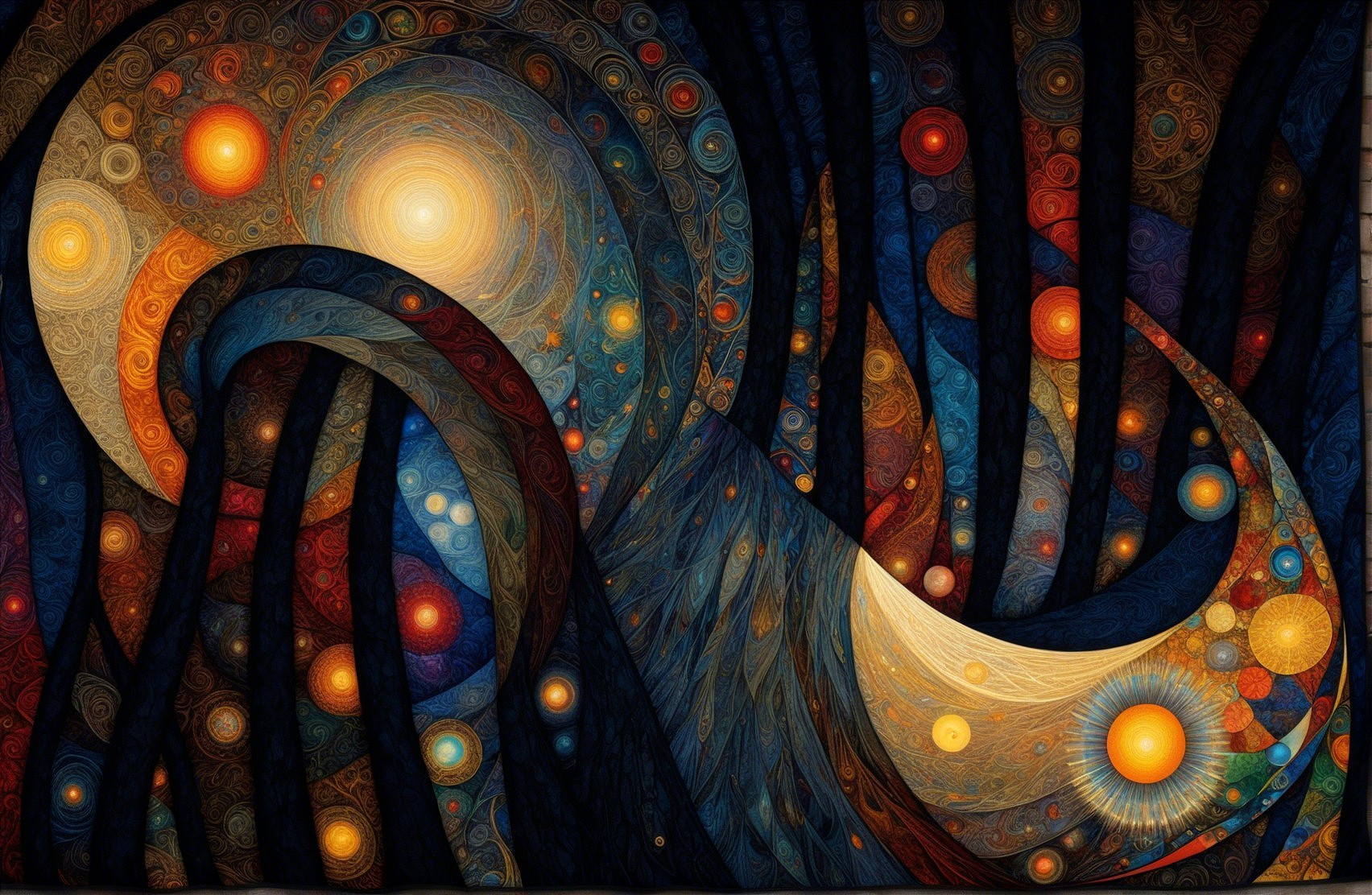 Abstract Composition with Swirling Colors and Patterns