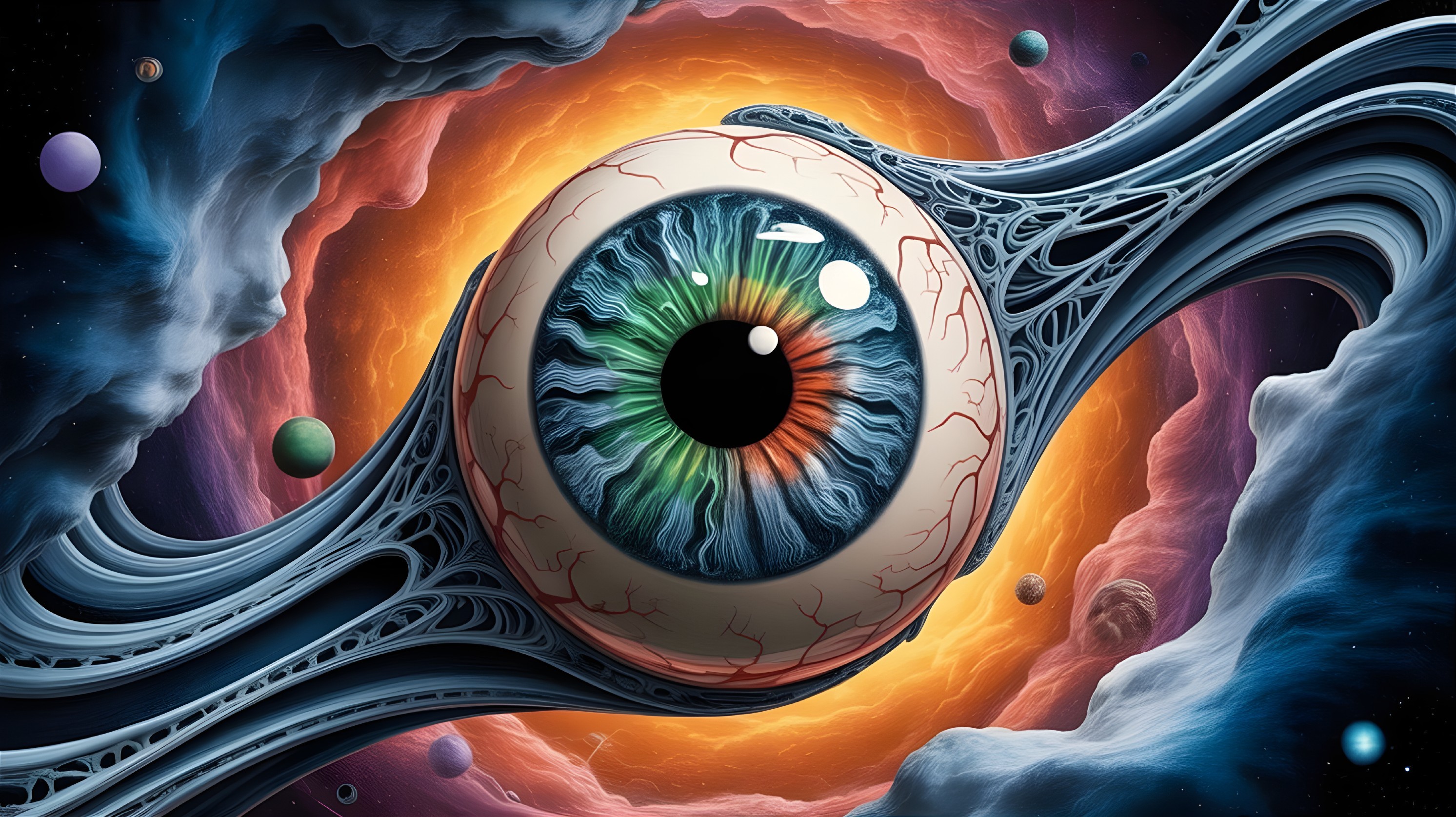 Giant Eye in Cosmic Landscape with Vibrant Colors