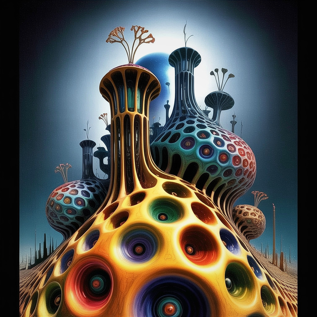 Surreal Landscape with Colorful Sculptural Forms