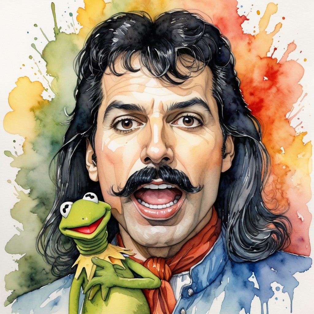 Vibrant Portrait of a Man with a Frog Puppet