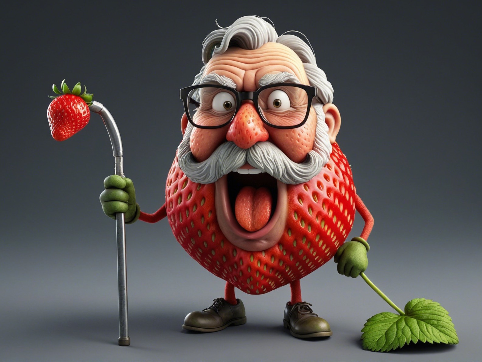 Whimsical Character with Strawberry-Shaped Body