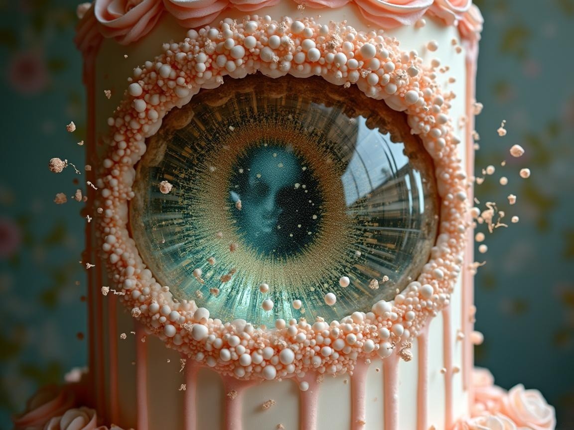 Unique Cake Design with Realistic Eye and Pink Frosting