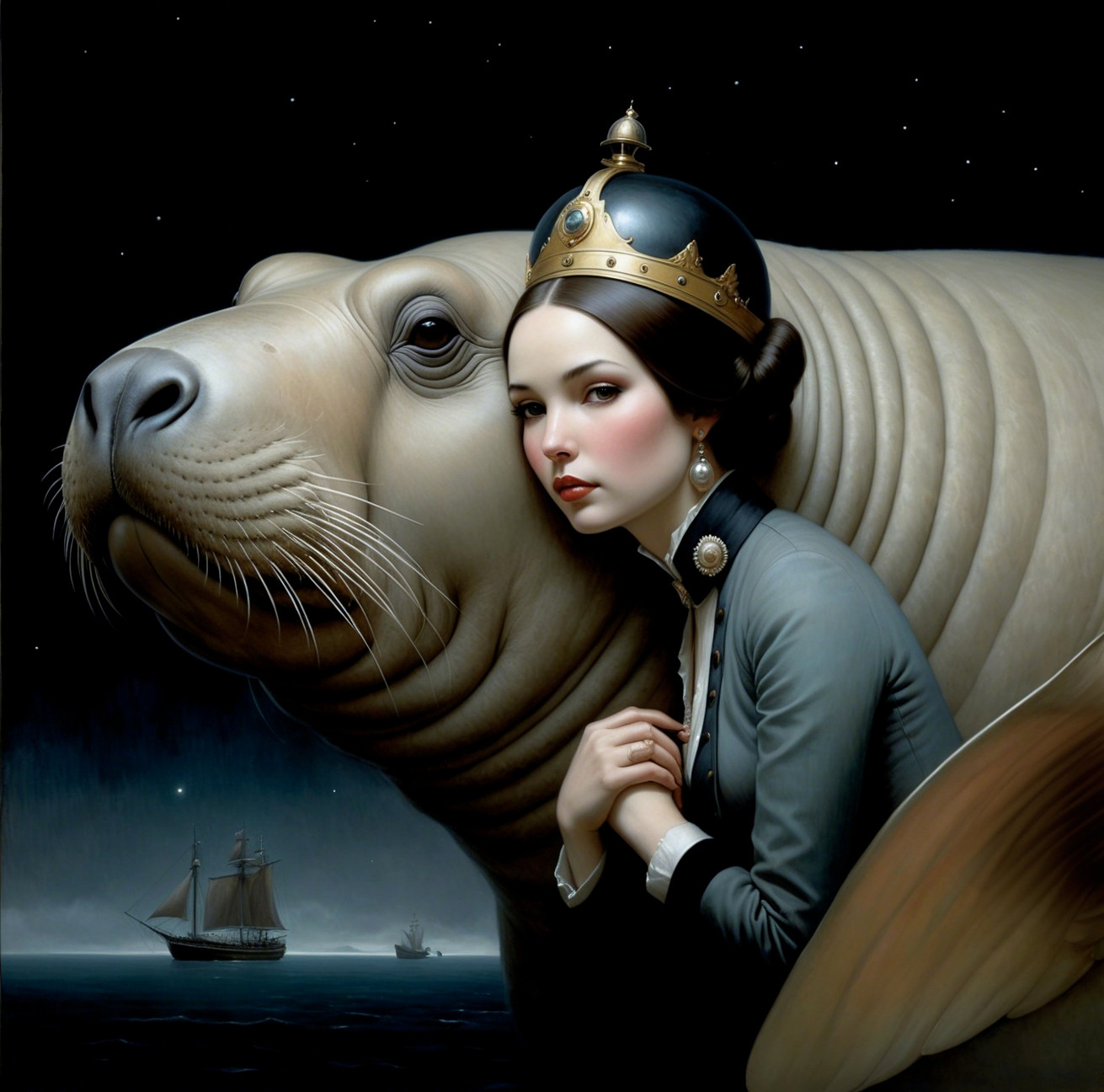 Surreal Artwork of Regal Woman with Stylized Seal
