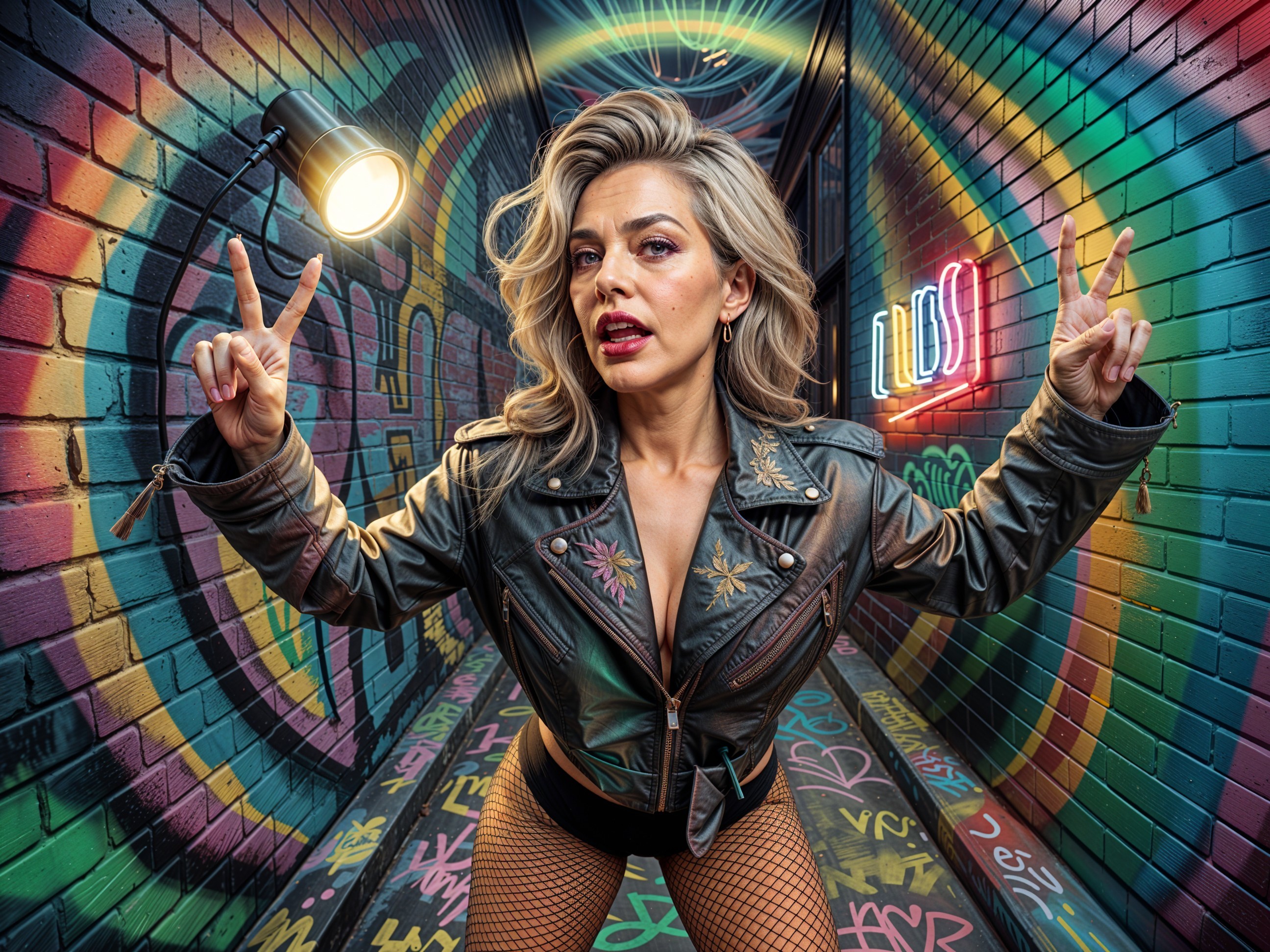 Confident Woman in Graffiti Alley with Edgy Style