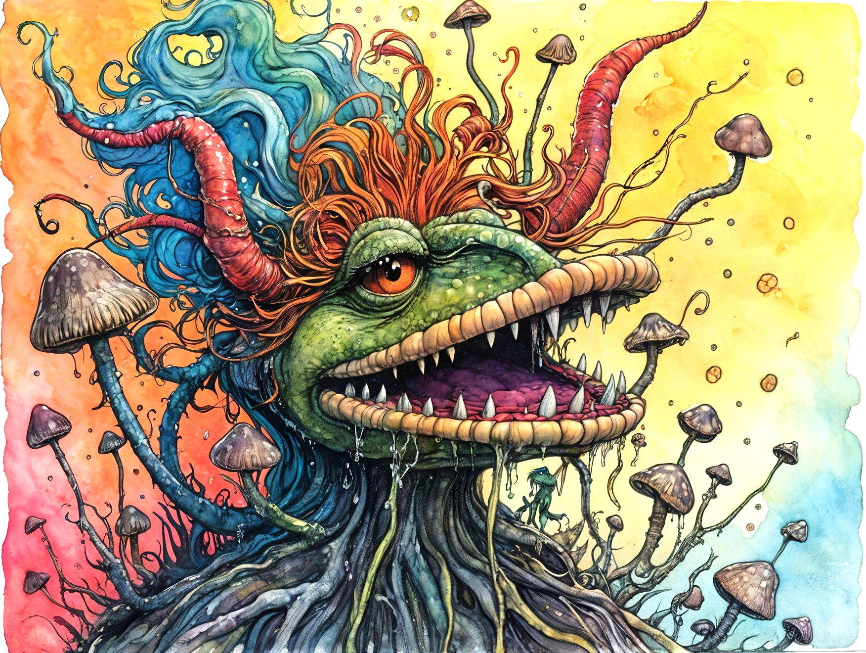 Surreal Creature with Colorful Background and Features