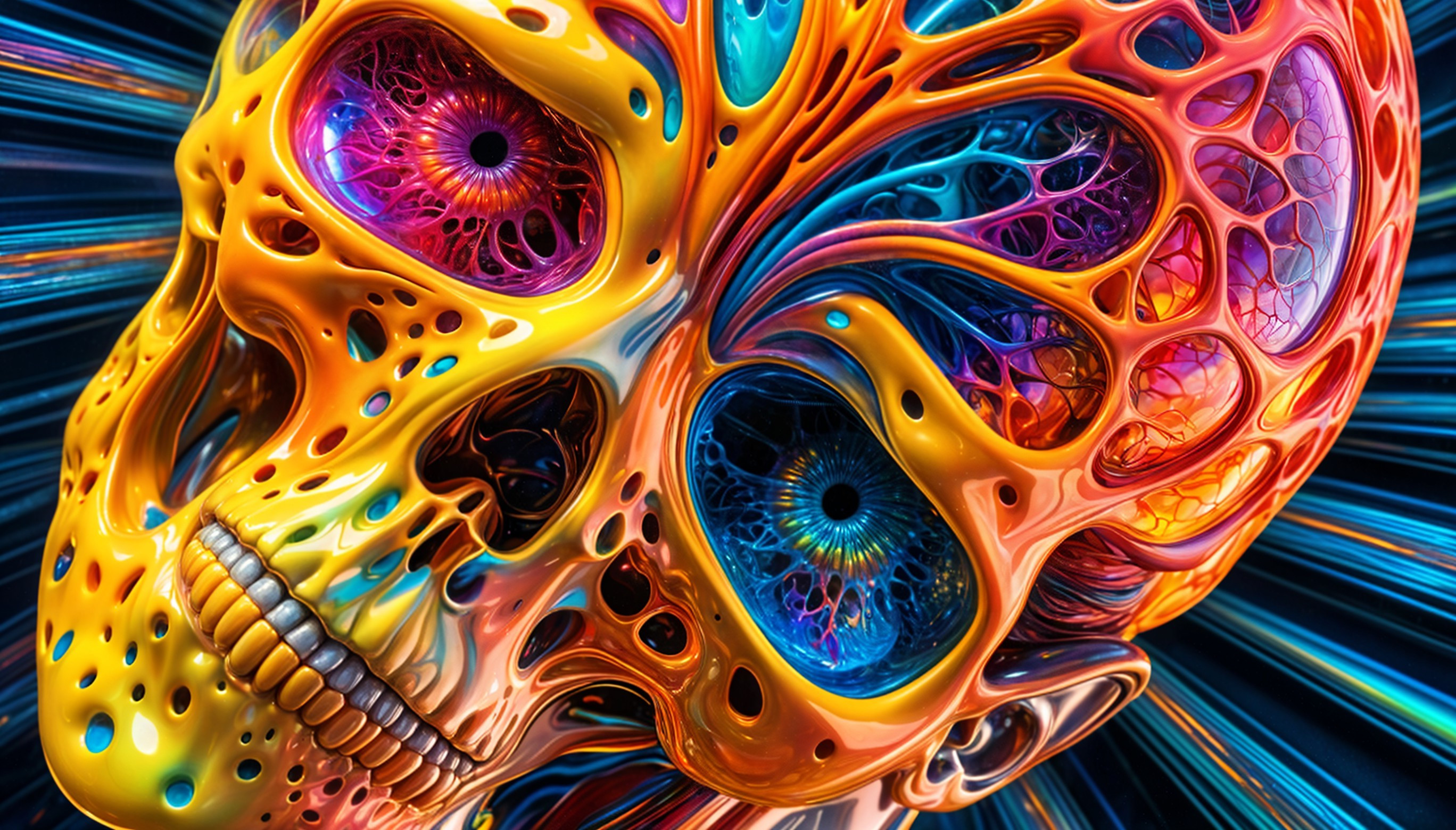 Surreal Skull with Colorful Organic Shapes and Patterns