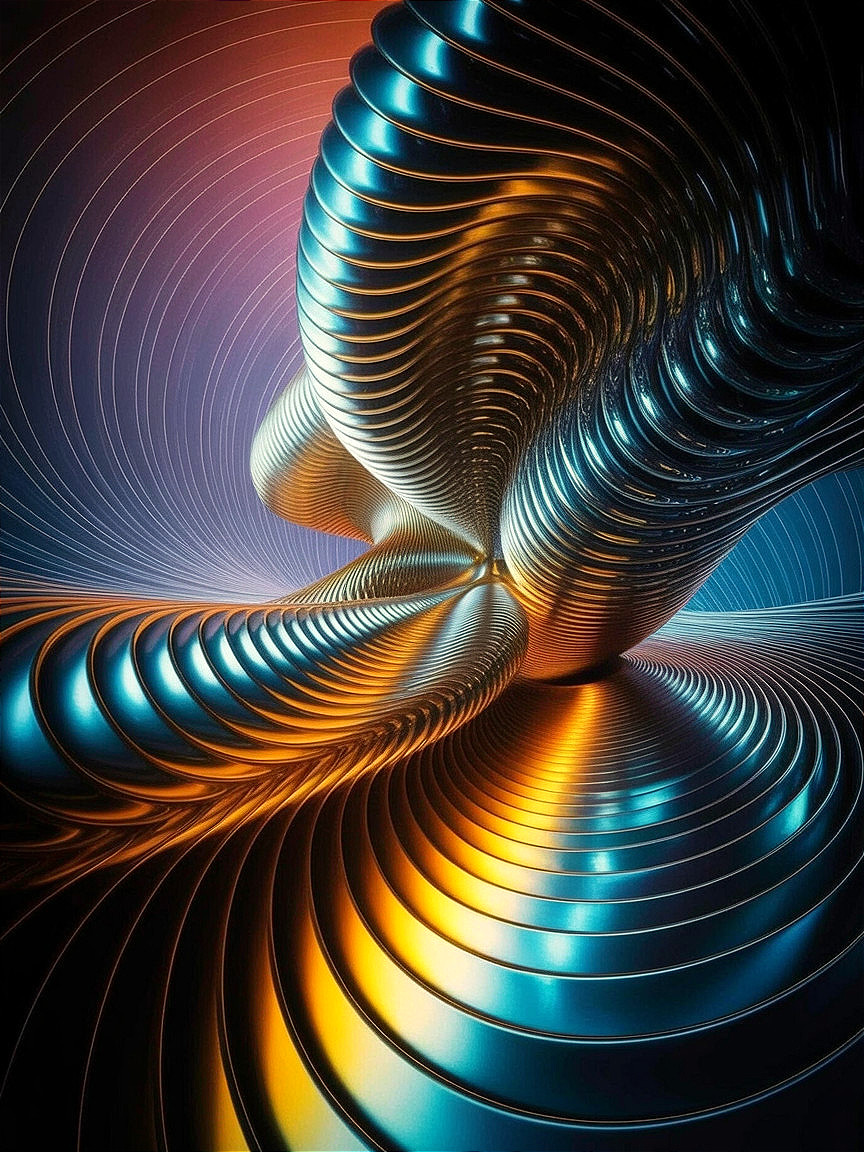 Abstract Composition of Metallic Spirals in Color Gradients