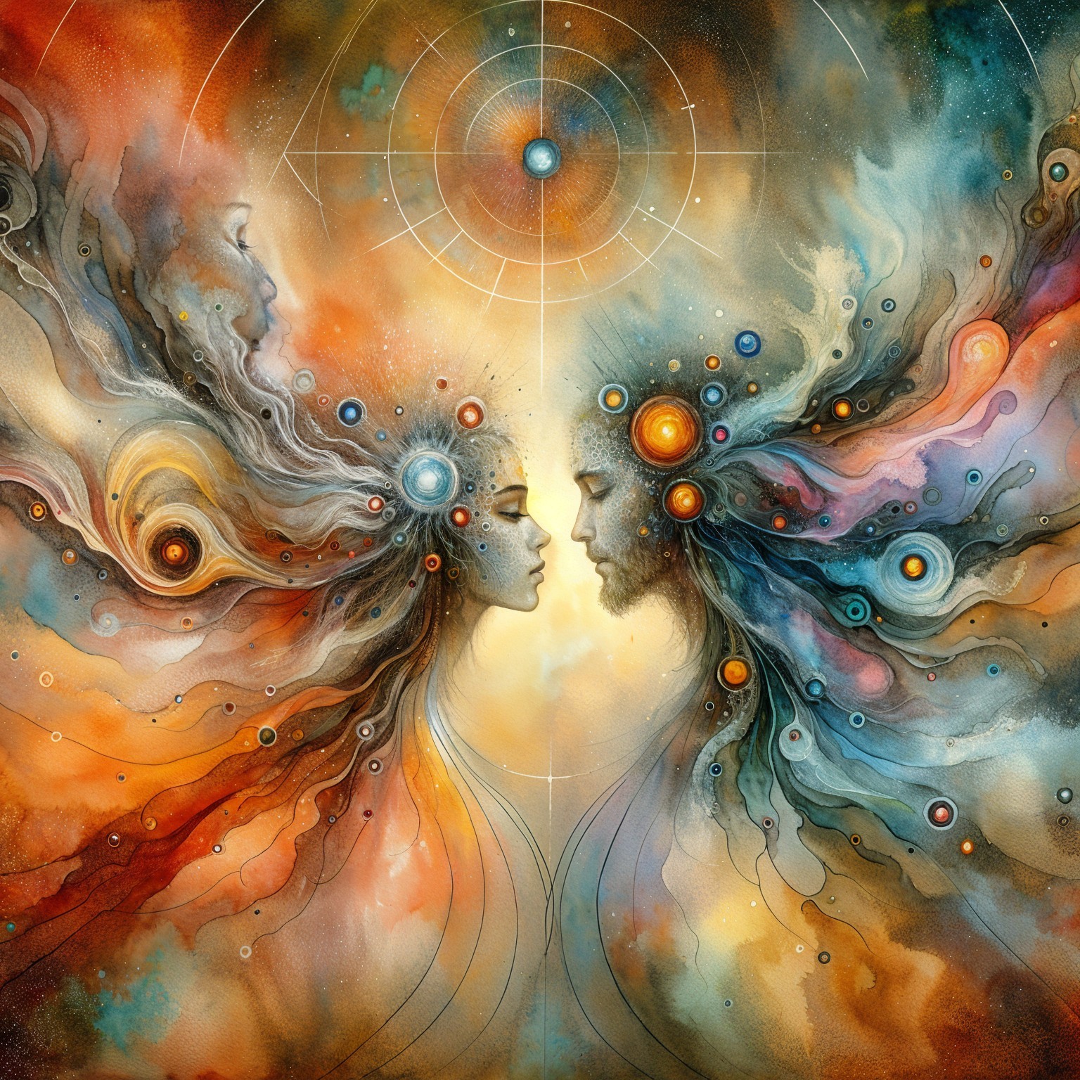 Ethereal Figures with Cosmic Elements and Colors