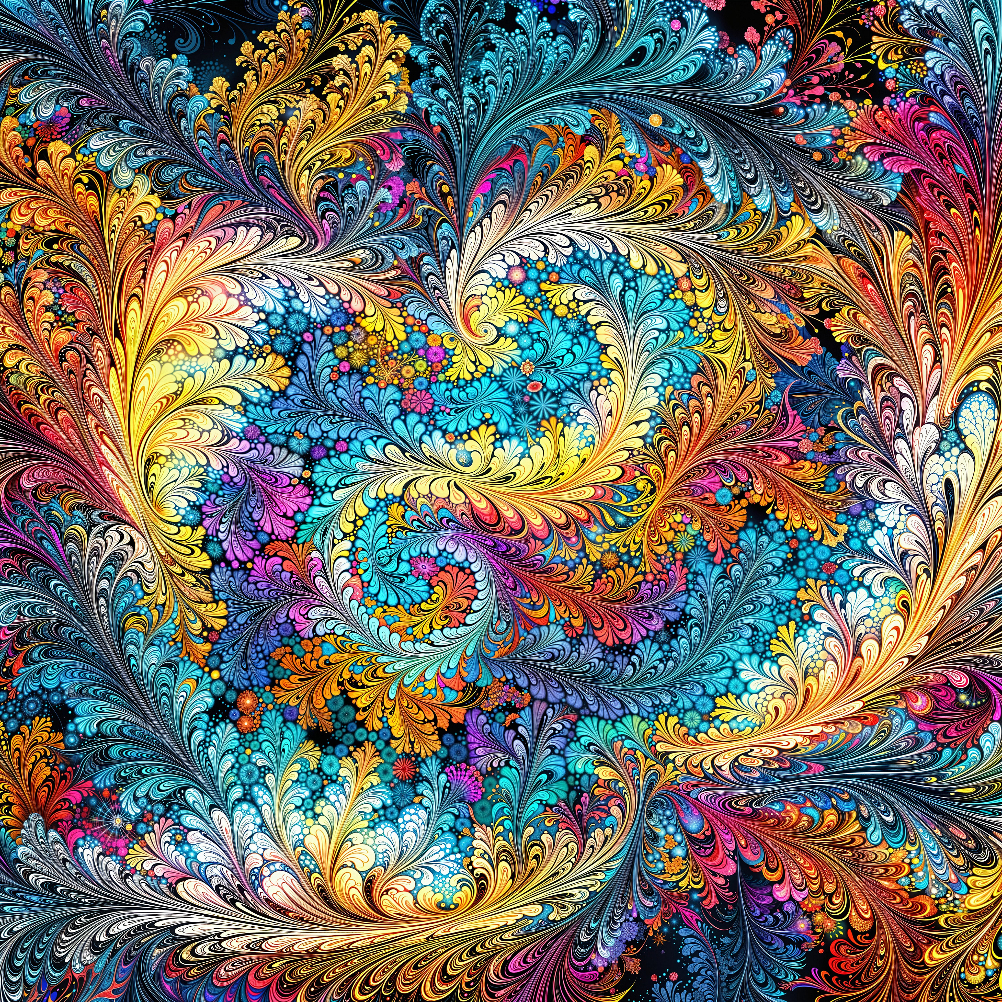 Vibrant Fractal Pattern with Colorful Swirling Motifs