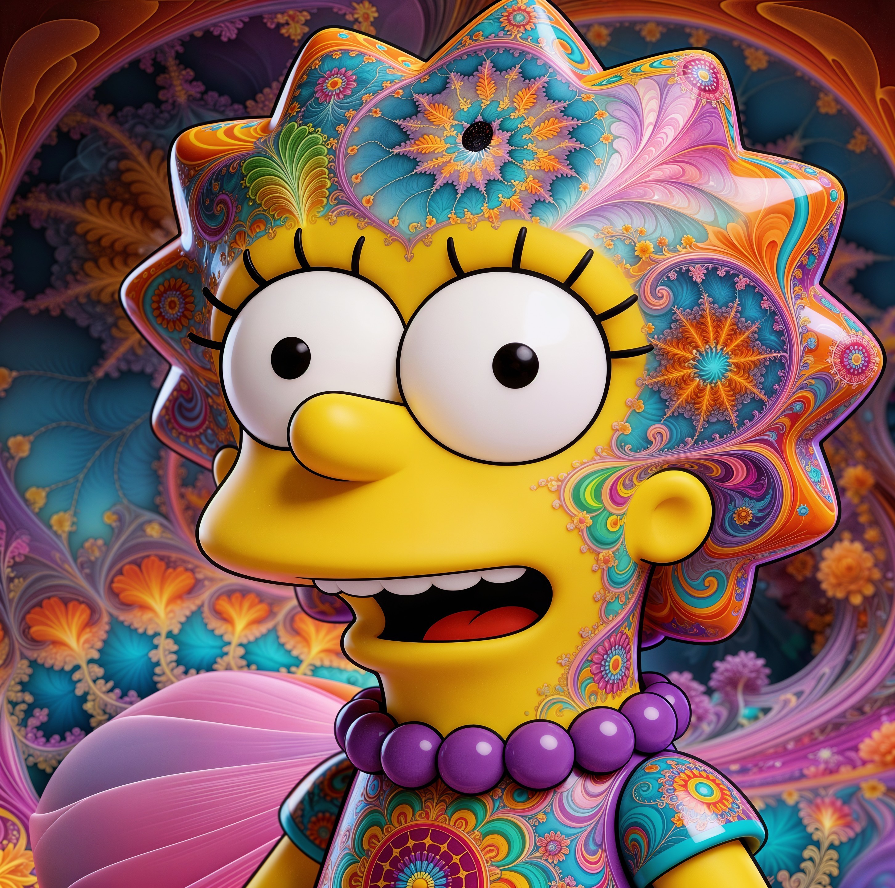 Lisa Simpson's Colorful Psychedelic Hair and Expression