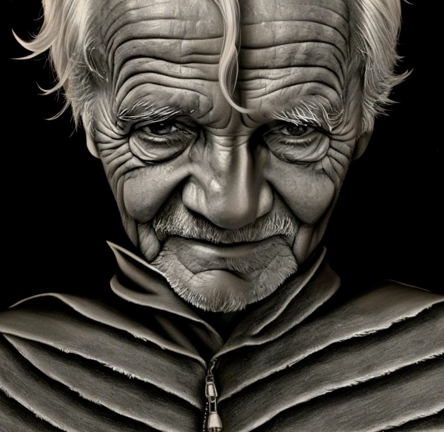 Monochrome Portrait of an Elderly Man with Wrinkles