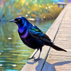 Vibrant Bird on Colorful Branch Over Shimmering Water