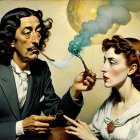 Intimate Moment with Vintage Attire and Ethereal Smoke