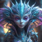 Colorful digital fractal image with leaf-like patterns in blue, green, and orange swirls