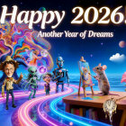 Vibrant Illustration of "Happy 2026" with Dreams Theme