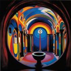 Vibrant Abstract Interior with Arched Structures and Colors