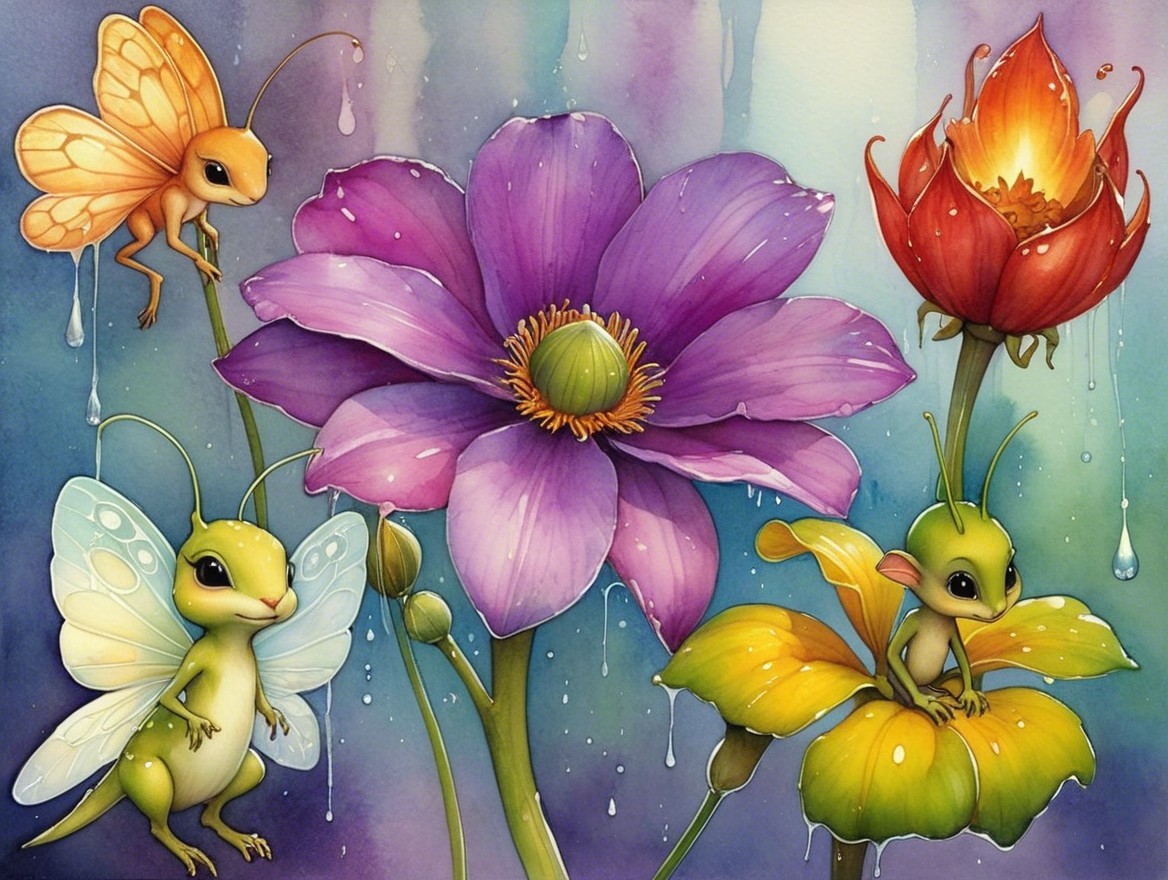 Whimsical Fairies and Vibrant Flowers Illustration