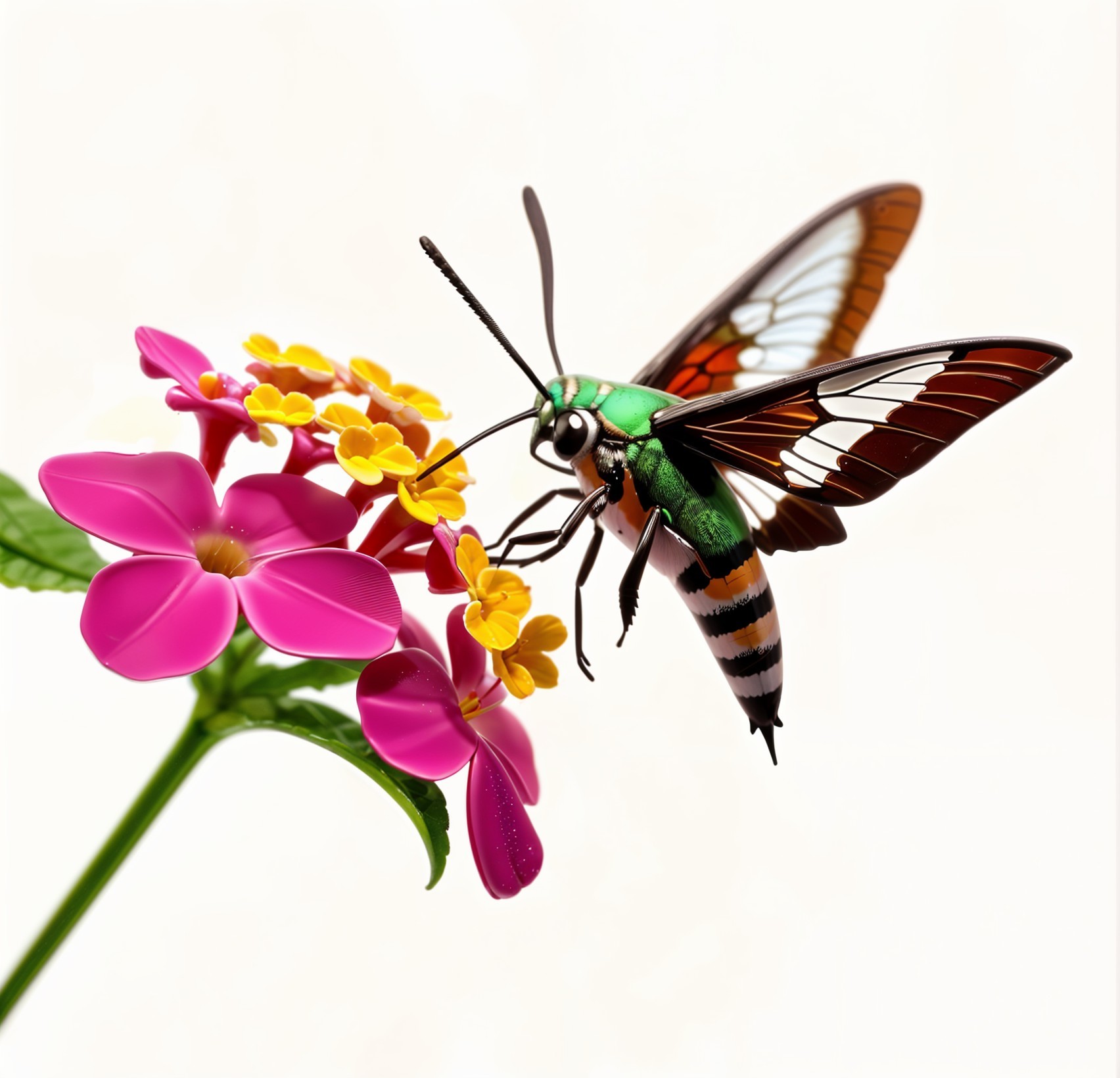 Vibrant Butterfly Over Pink and Yellow Flowers