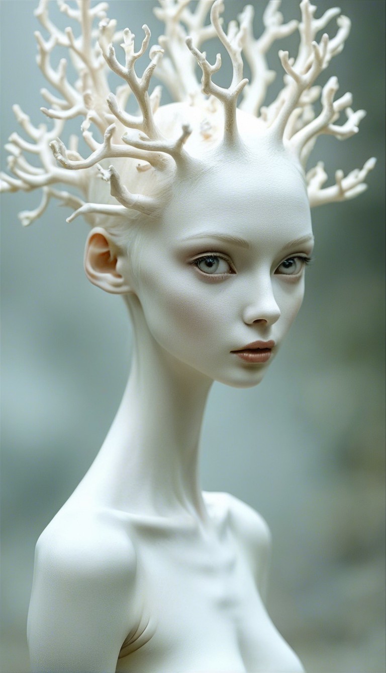 Ethereal Figure with Coral-Like Branches and Serenity