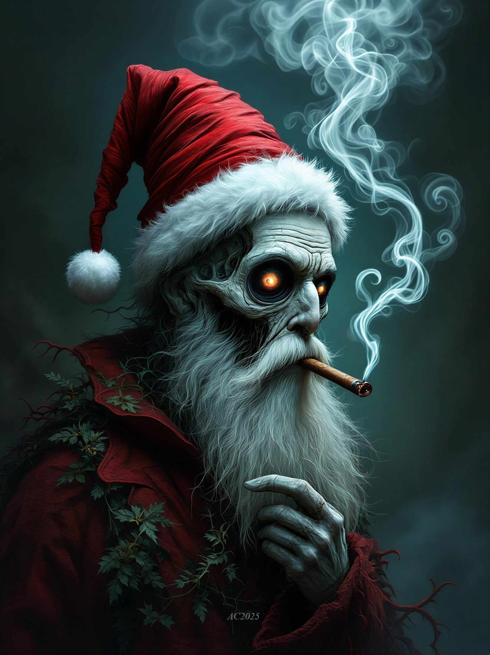 Dark Santa Krampus Creature in Spooky Outdoor Setting