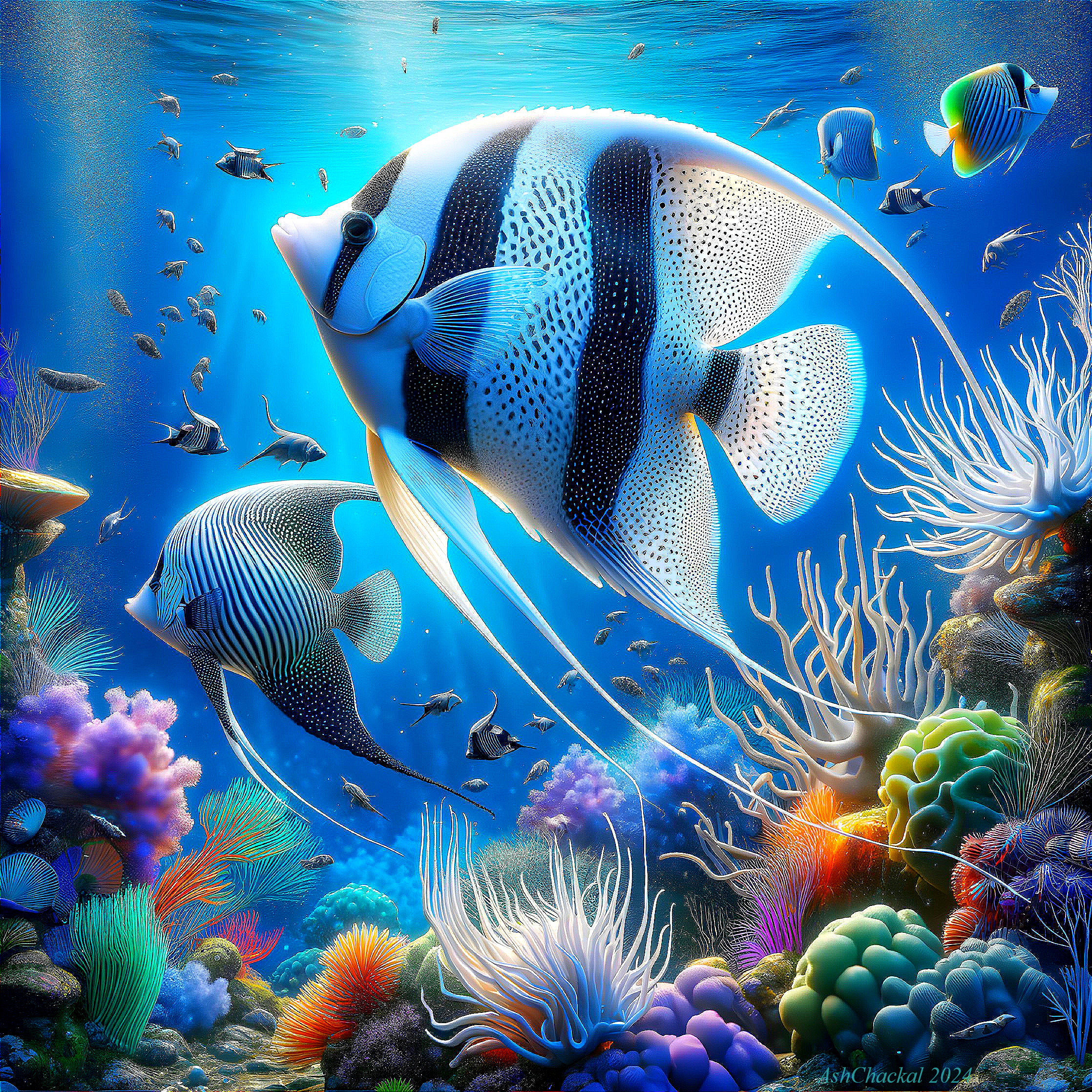 Vibrant Underwater Scene with Colorful Coral Reefs