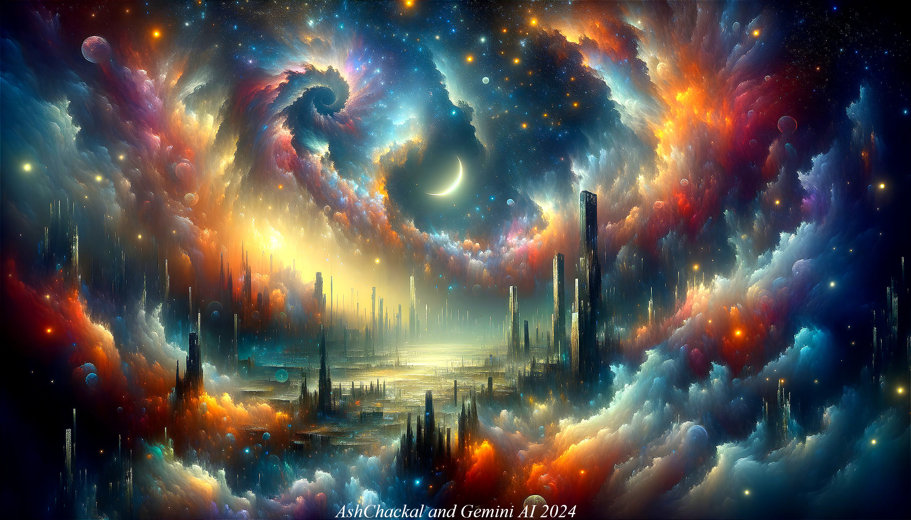 Vibrant Cosmic Landscape with Nebulae and Stars
