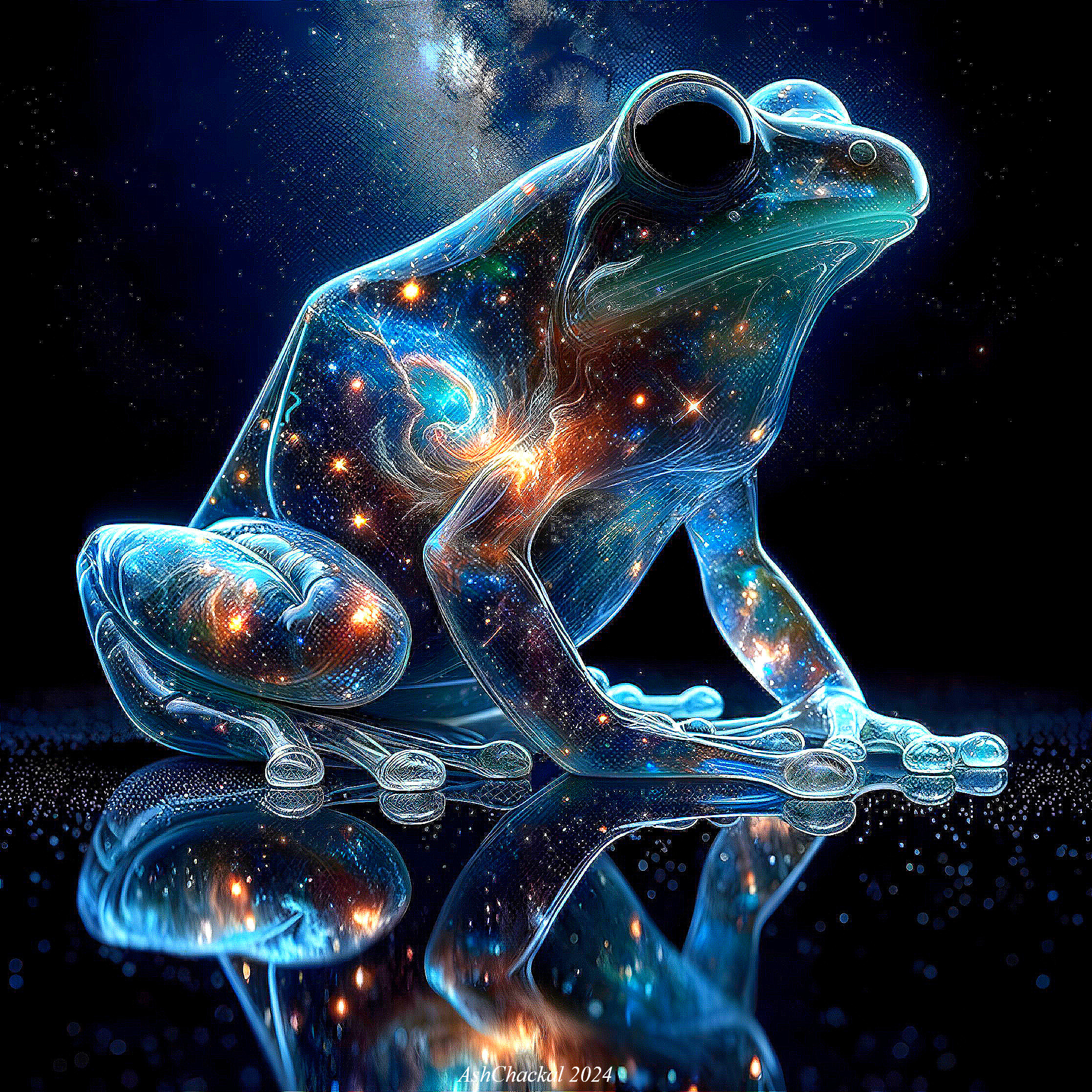 Luminous Frog Against a Cosmic Galaxy Backdrop