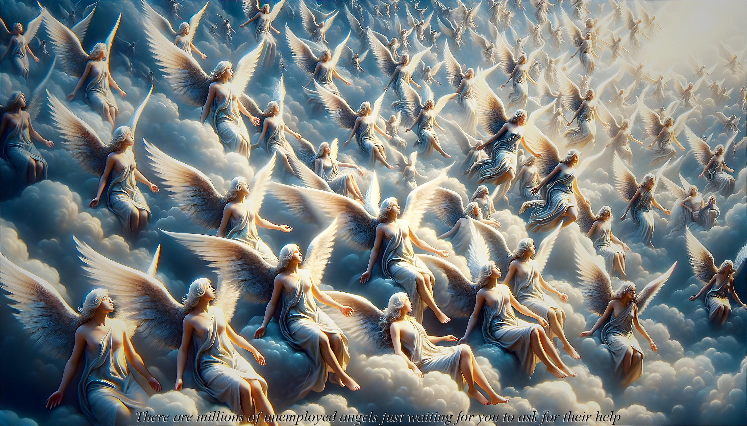 Angels in Clouds with Majestic Wings and Soft Light