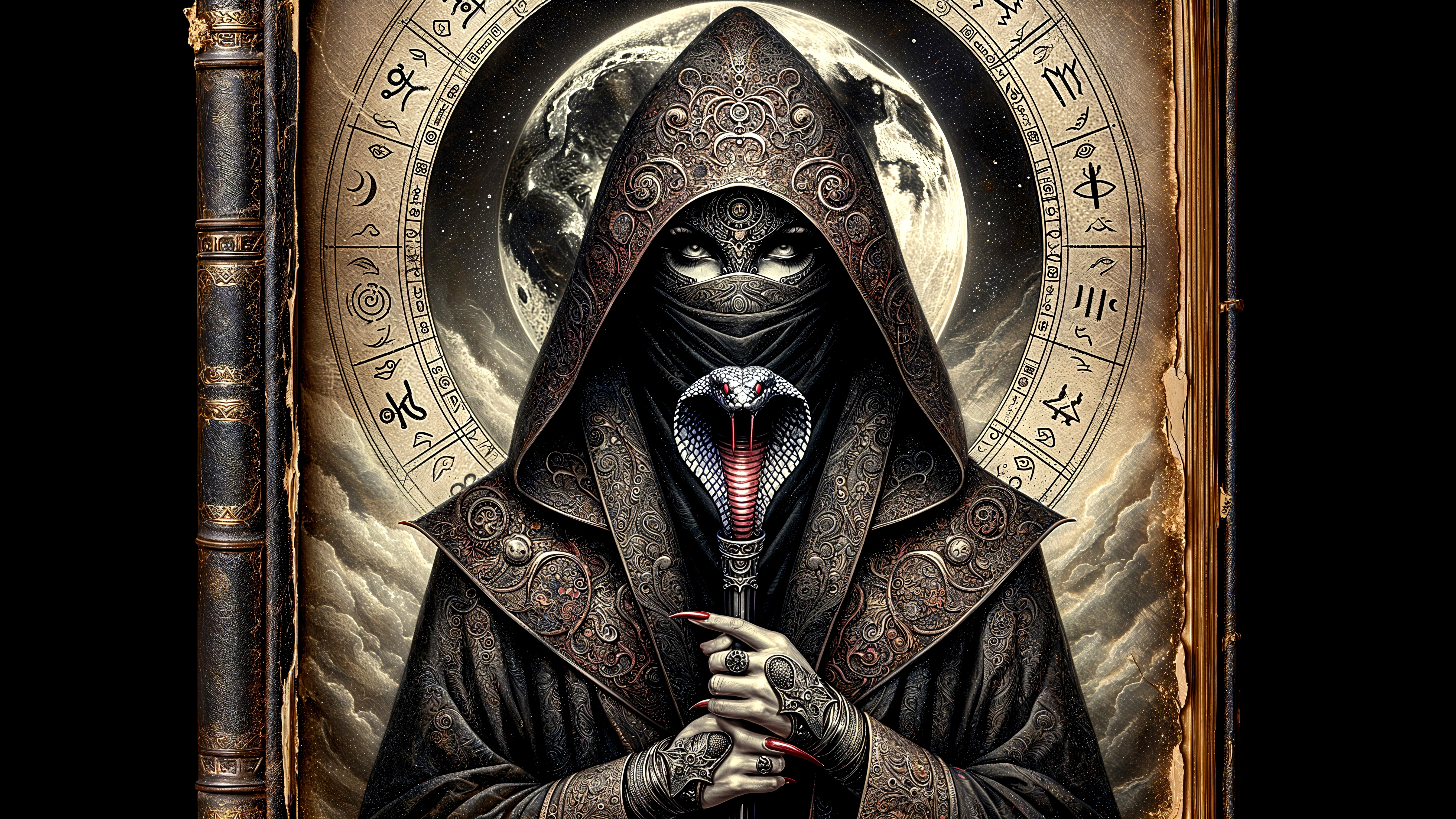 Mysterious Figure with Cobra and Celestial Mandala