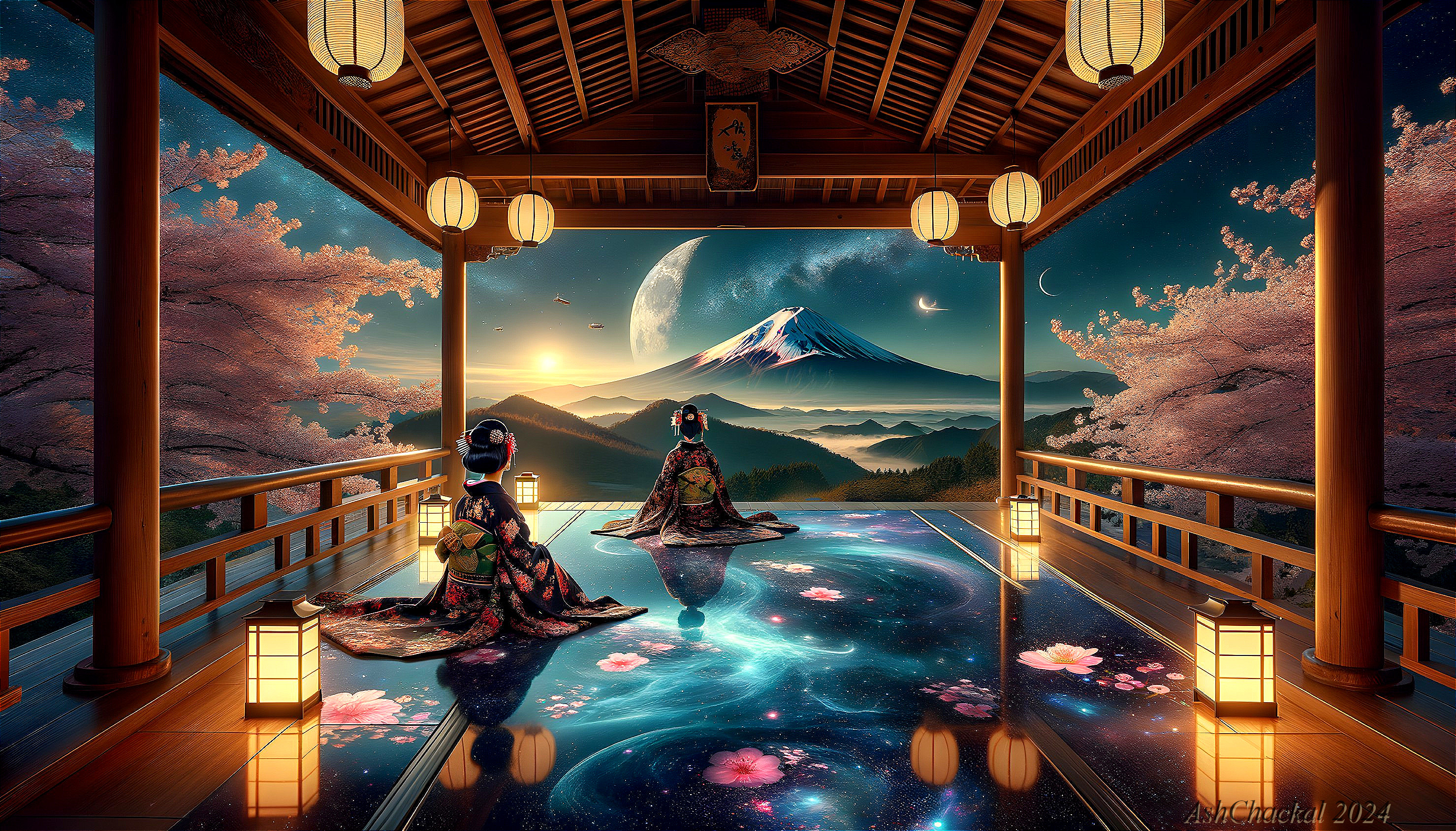 Traditional Japanese Room with Mount Fuji View