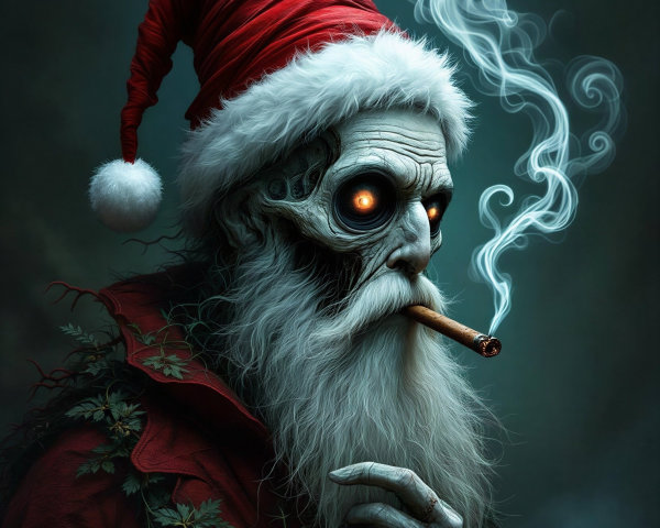 Dark Santa Krampus Creature in Spooky Outdoor Setting