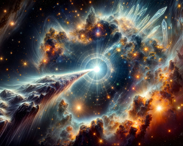 Cosmic Scene with Colorful Gas Clouds and Stars