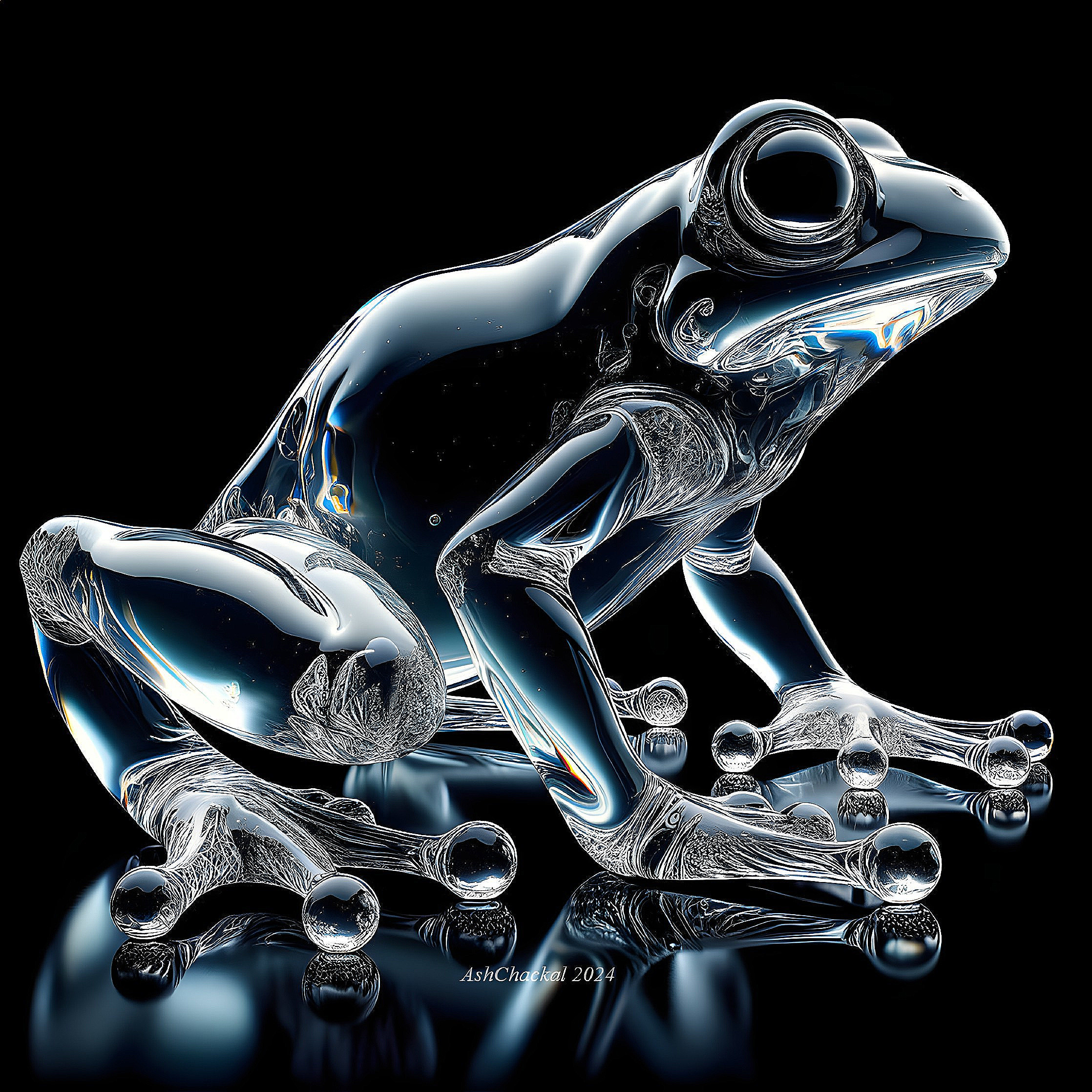 Glass-like Frog with Transparent Reflective Surface