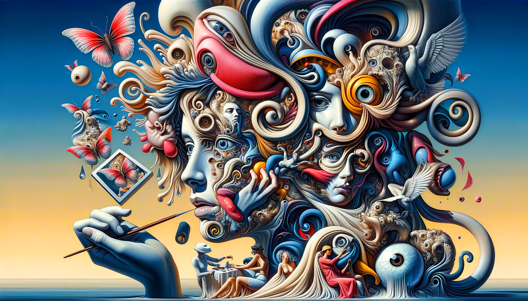 Surreal Digital Artwork with Human and Mechanical Elements