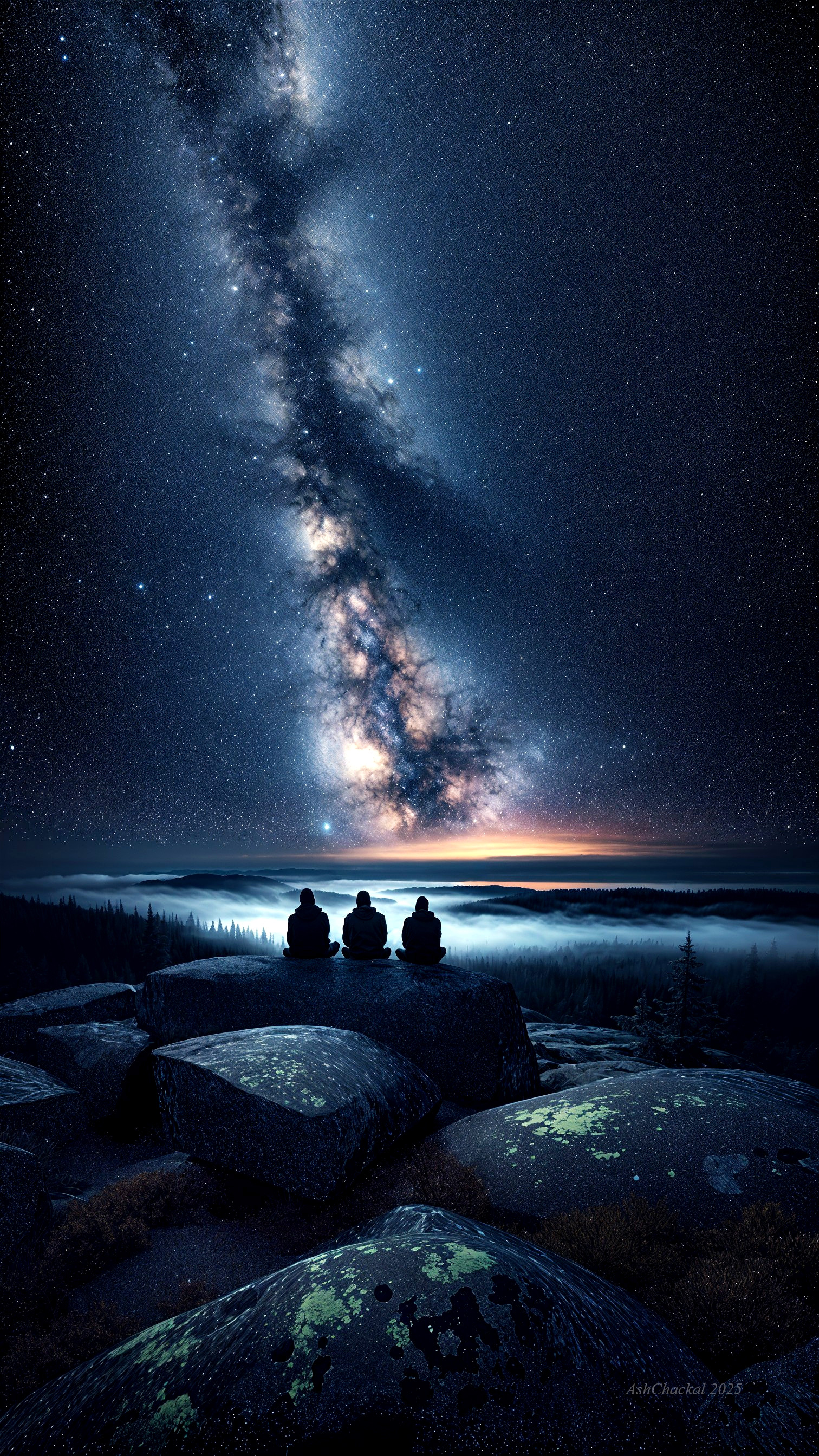 Silhouetted Figures Observing the Milky Way at Night