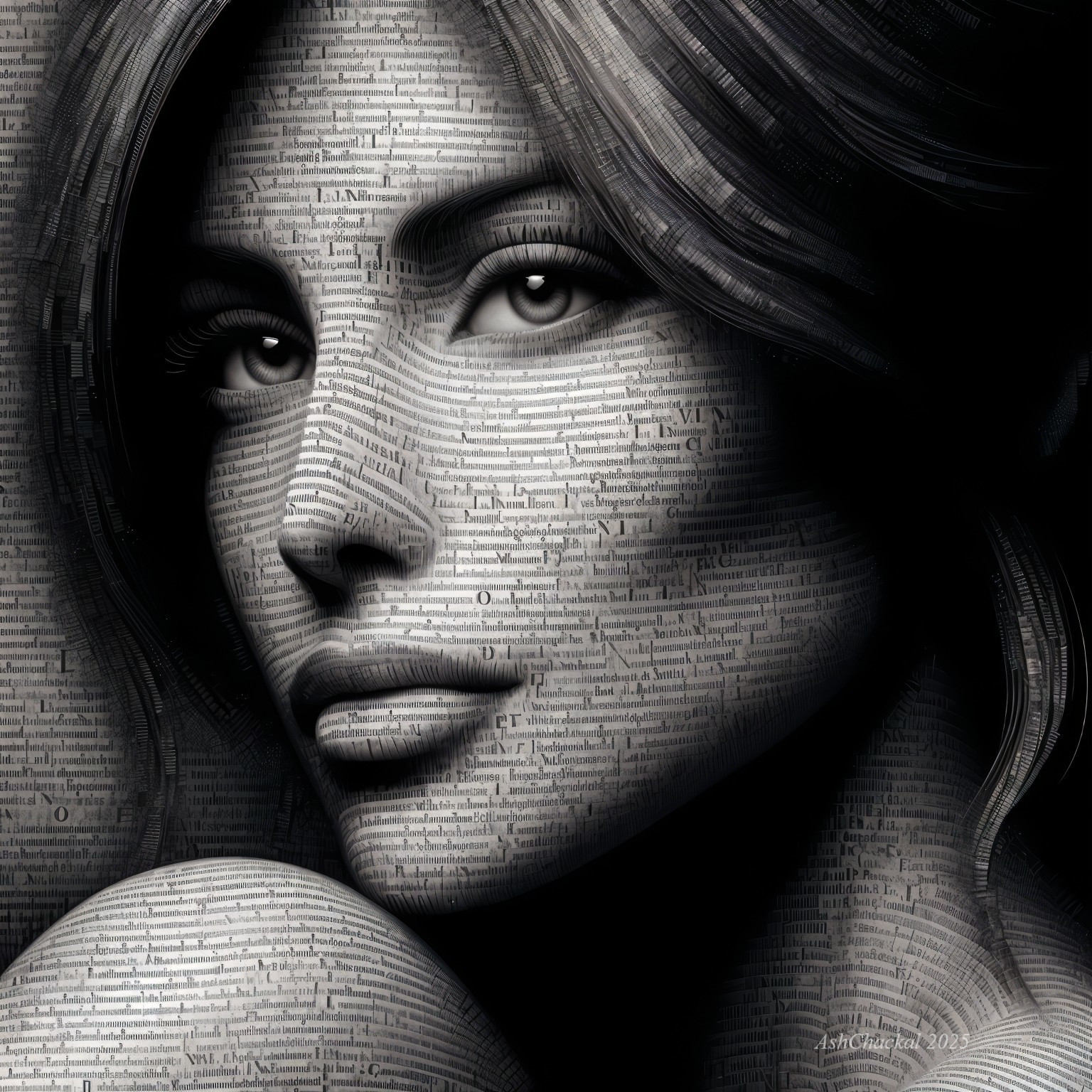Portrait of a Woman Composed of Layered Text