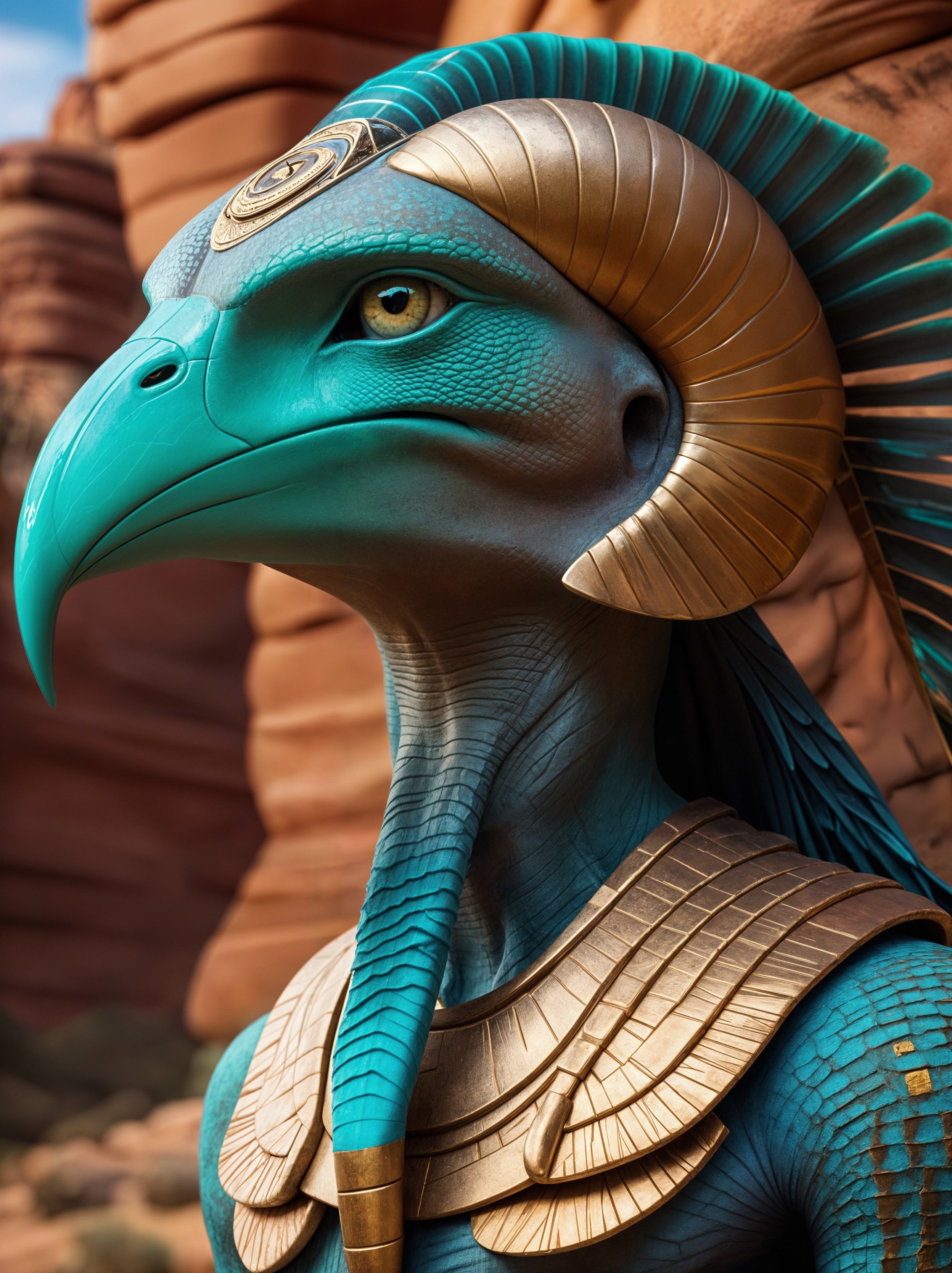 Ancient Egyptian God Thoth in Detailed Turquoise Armor