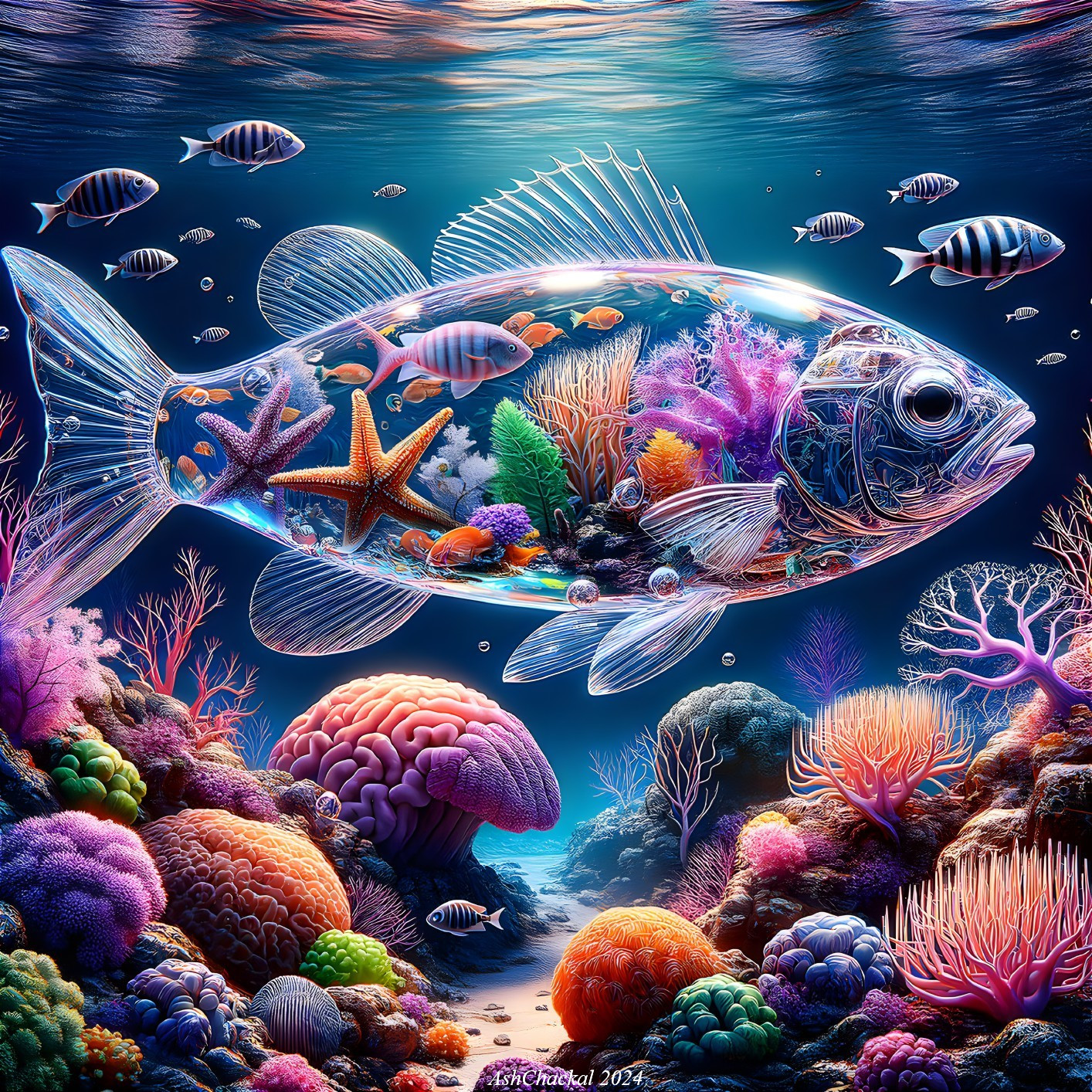 Vibrant Underwater Scene with Colorful Marine Life