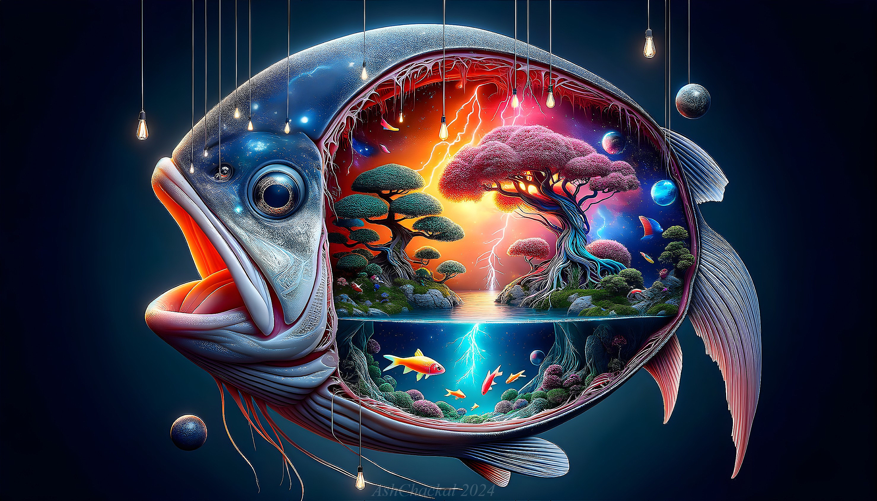 Surreal Fish with Miniature World Inside